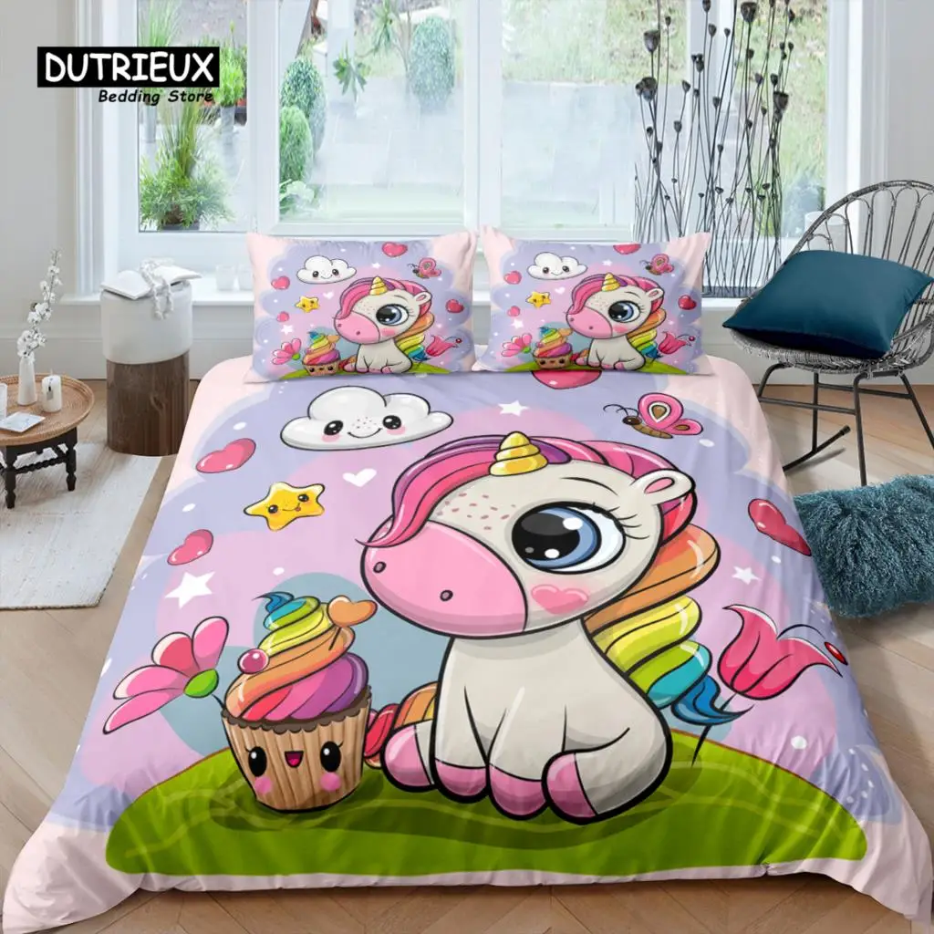 

Home Living Luxury 3D Cartoon Unicorn Bedding Set Star Duvet Cover Pillowcase Queen and King EU/US/AU/UK Size Comforter Bedding