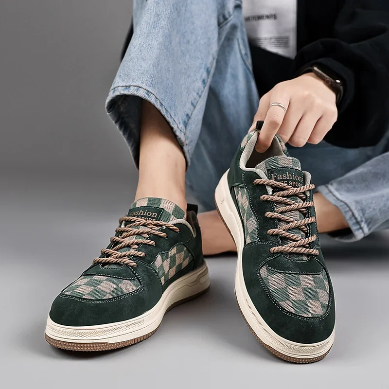 

Мужские кроссовки в клетку с низким берцем и круглым носком на шнуровке, модные легкие всесезонные прогулочные кроссовки на мягкой подошве