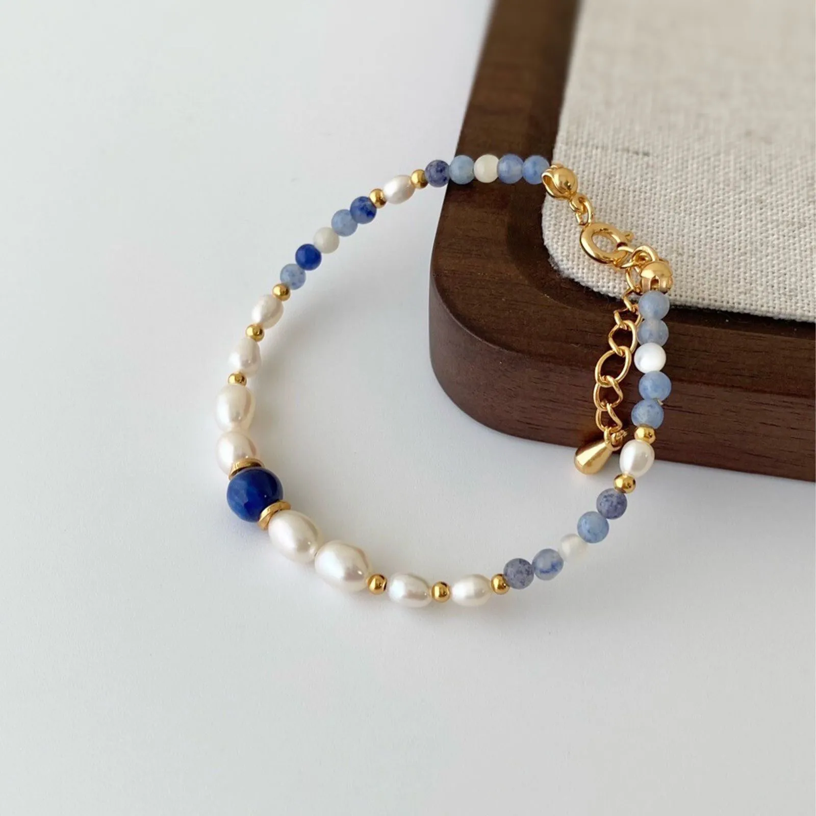 100% Natürliche Süßwasserperle & Lapislazuli 14K Gold gefülltes Damen-Schmuckset Halskette Armband Kein Verblassen 2027 Neuer Stil – Detail 7