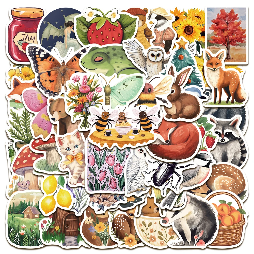 10/30/50 قطعة الرجعية غامضة ماجيك الغابات الكرتون ملصقات مضحك الحيوان النبات الشارات DIY بها بنفسك دفتر محمول خوذة الكتابة على الجدران ملصق
