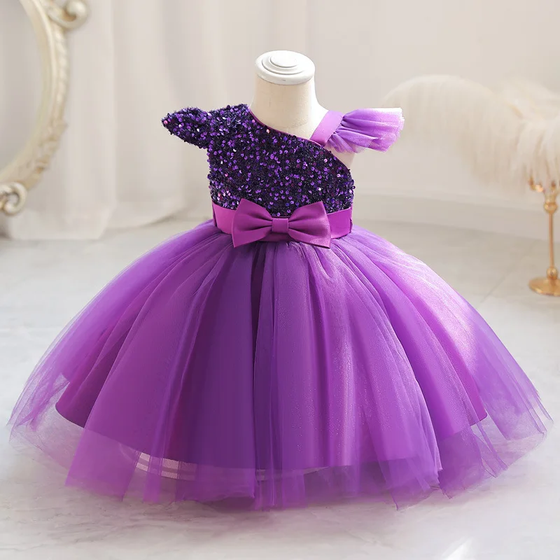 Toddler Baby Sequin Party Dresses Baptism Wedding 1 Year Birthday Bow Princess Dress for Baby Girl Tulle Bridemaid Gown Vestidos