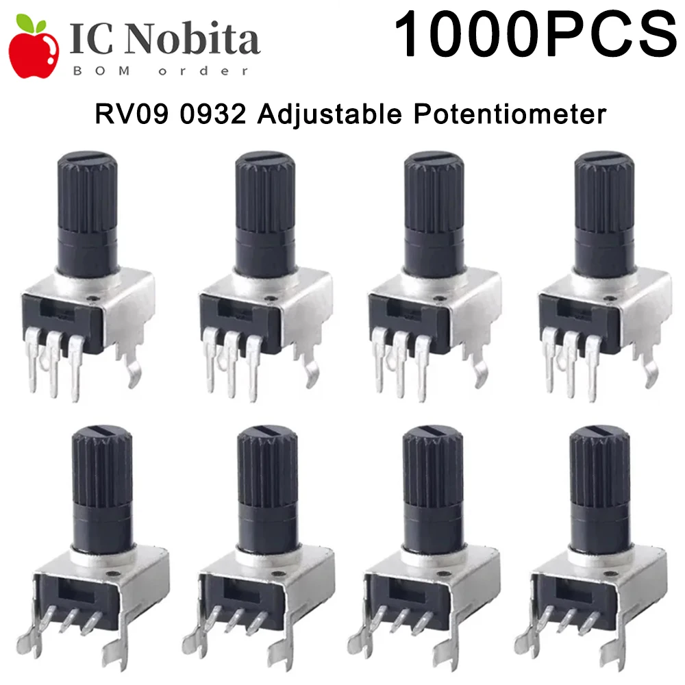 1000PCS RV09 0932 Adjustable Potentiometer B1K 5K 10K 50K 100K 200K 500K Shaft Length 12.5mm