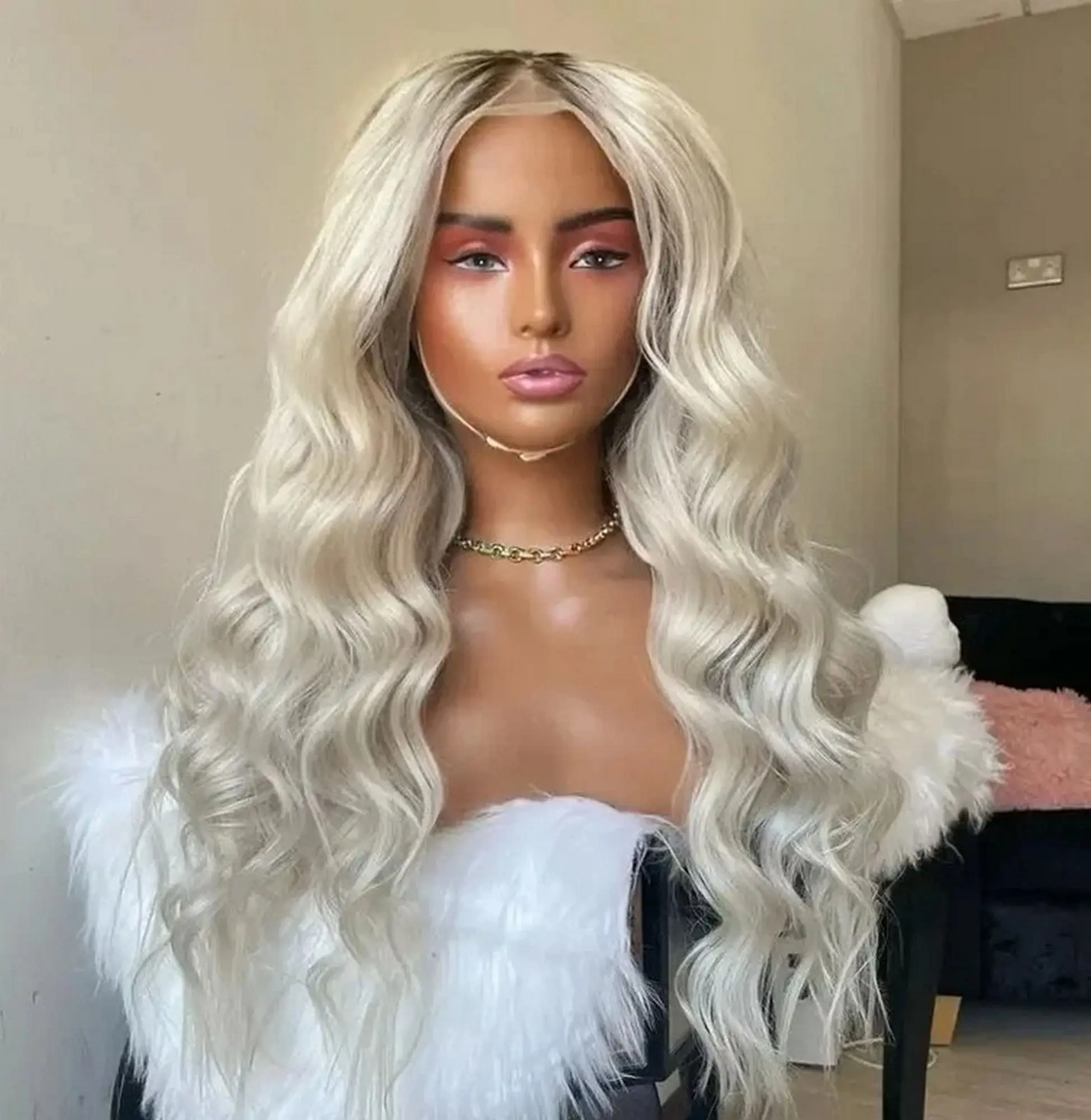 28 Inches Ombre White Platinum Blonde Ready To Wears Lace Top Wigs Deep Wave Glueless Wigs Synthetic Hair High Quality Daily Use