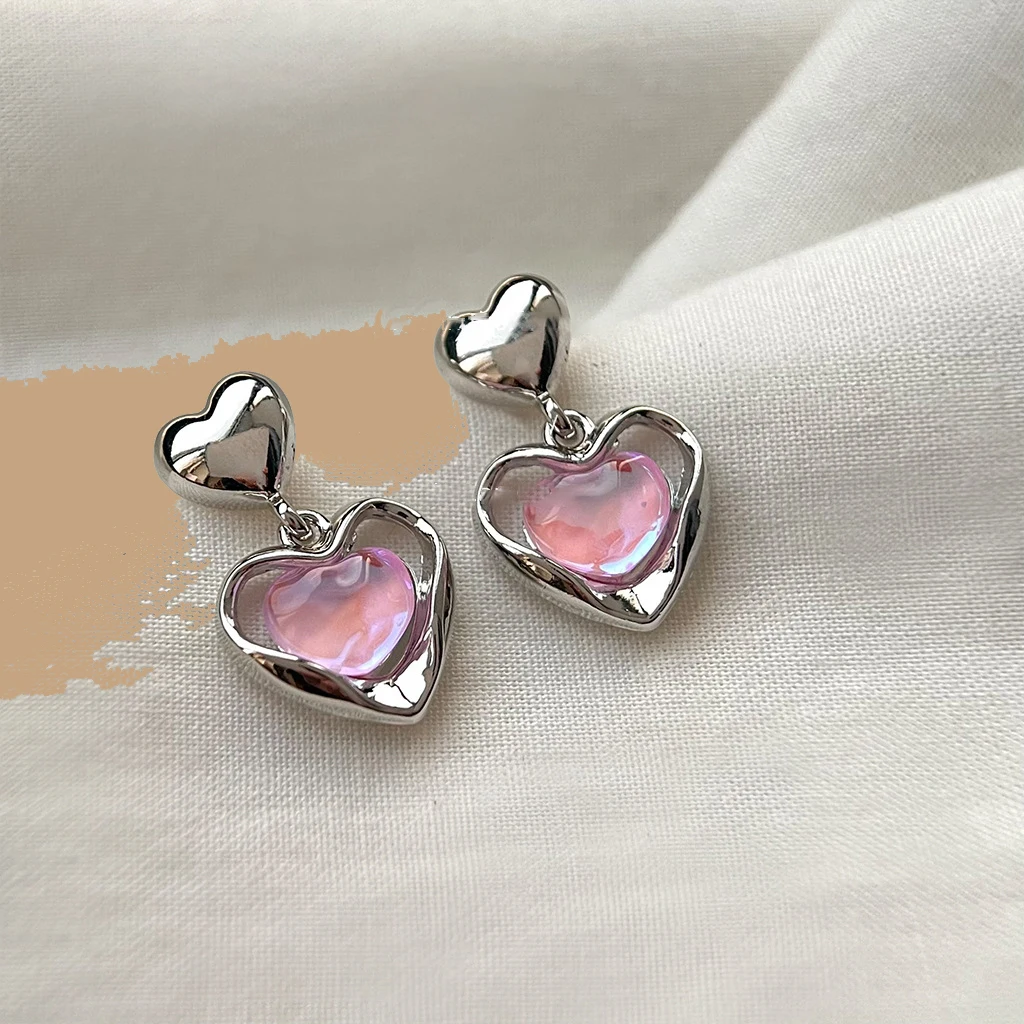 

PAPERPLUS | Korean Fashion Heart Earrings.Women Copper Charms.1Pair.Pink.Hip Hop Punk Jewelry.Gifts for Cool Girl.Statement