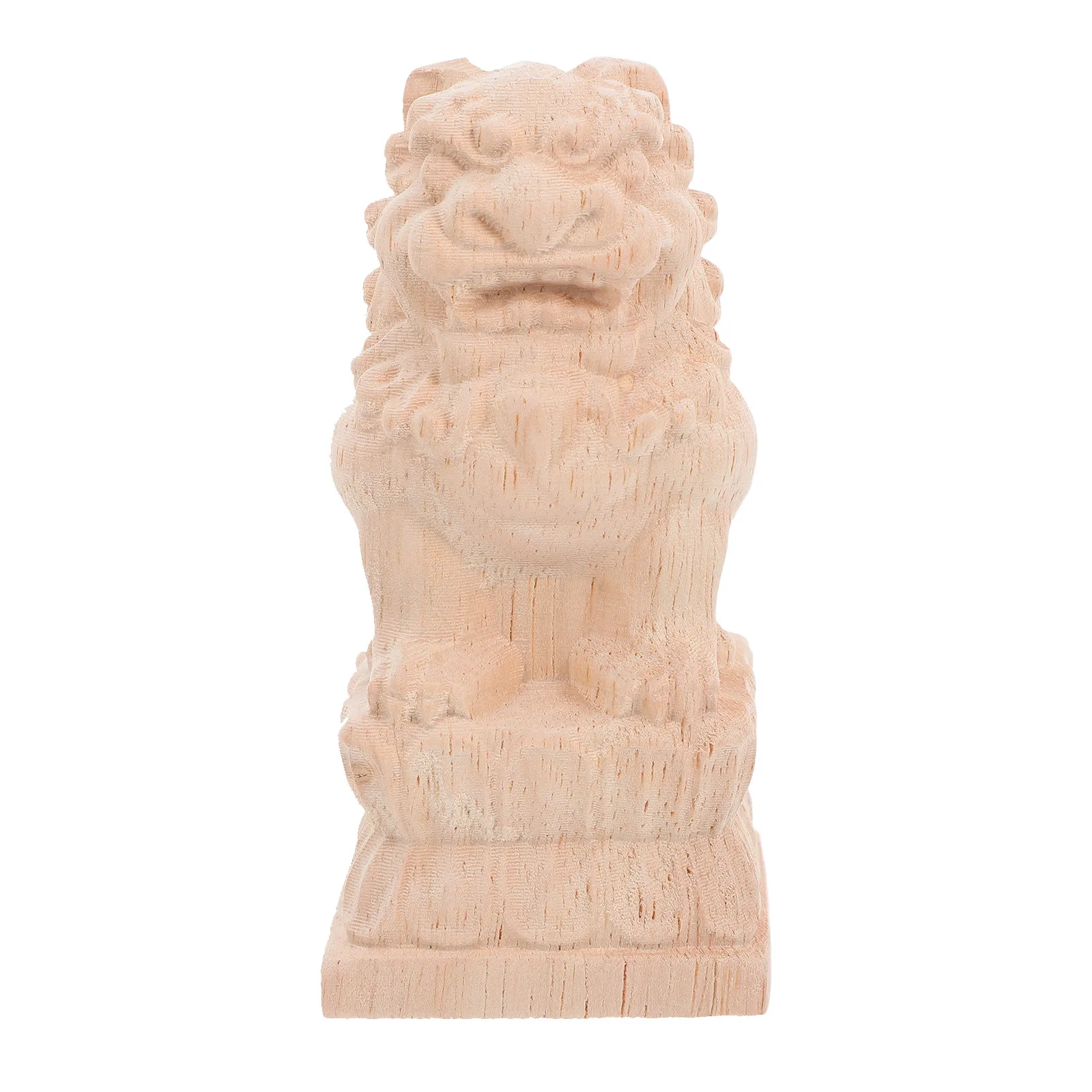 Carved Wood Finial Garden Decor Outdoor Fence Top Decoration Chinese Guardian Lion Statue Feng Shui Wealth Symbol