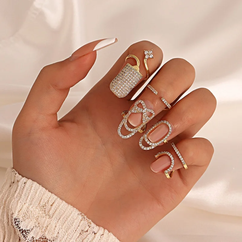 New Zircon Open Nail Ring For Women, Charming And Exquisite Manicure, Nail Set, Ring Jewelry Gift