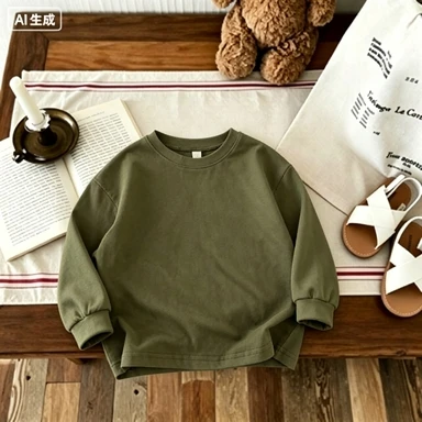 Herbstliches Kinder-Langarmshirt mit Rundhalsausschnitt, modisches einfarbiges Oberteil für Jungen und Mädchen, Kinderbekleidung