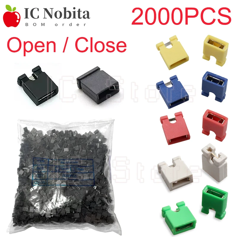 2000PCS Pitch Jumper Shorted Cap & Headers & Wire Housings 2.54MM SHUNT Black Green Red White Yellow Blue For Arduino Open Close