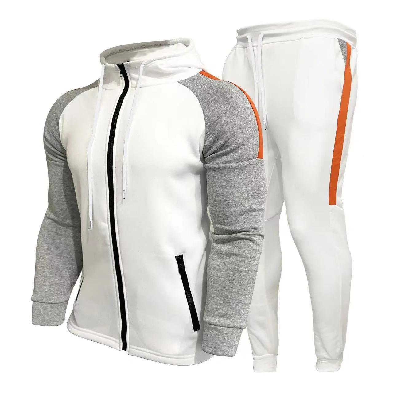 2025 Autumn and Winter Men's Sports Hooded Trendy Trousers Long Sleeve Contrasted Cardigan Set
