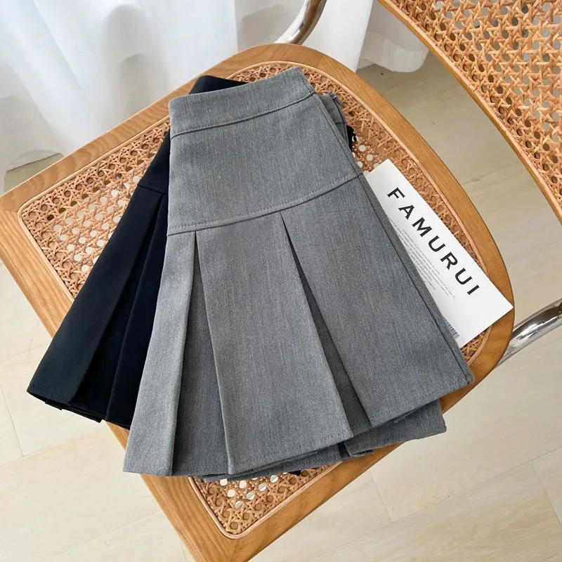 Grey Pleated Skirt Women Summer High Waist Solid Dance Skirts Korean Slim All-match Mini Skirts New