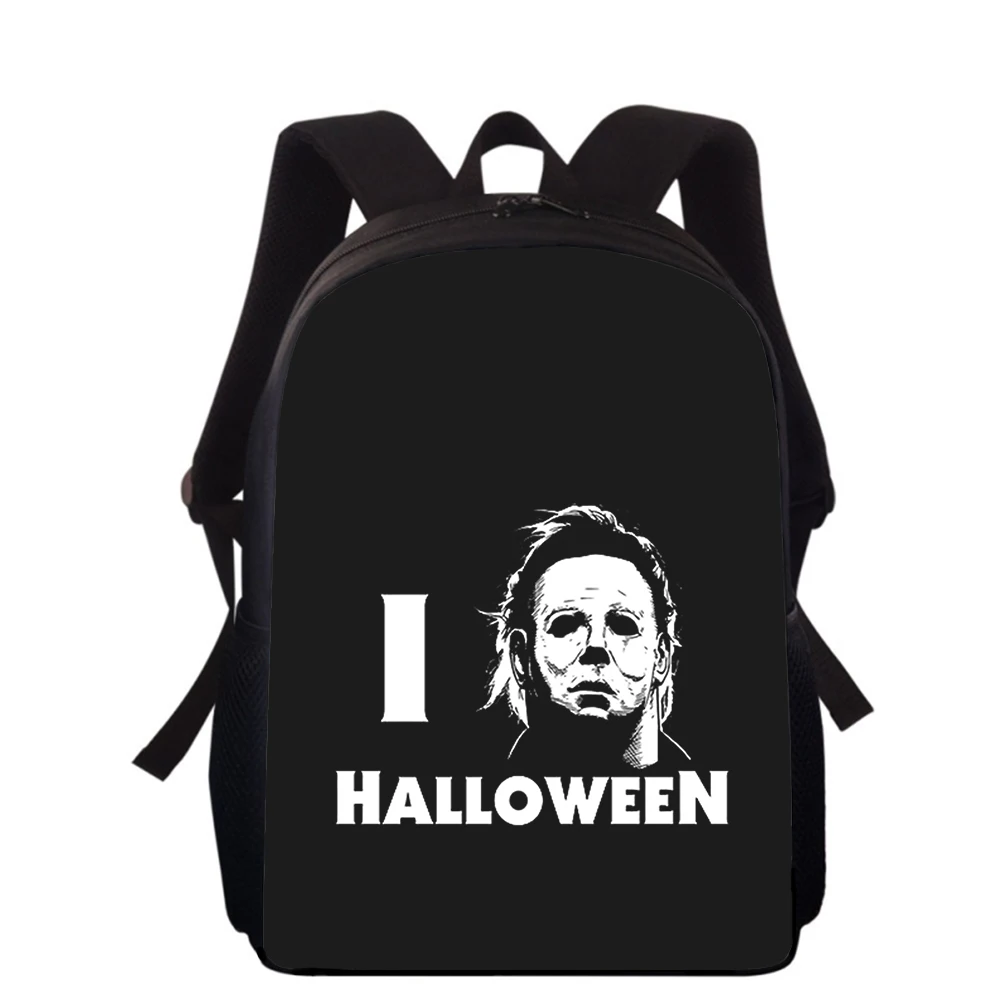 Mochila 3D de película de terror de Michael Myers para niños y niñas, morral escolar de 16 pulgadas para Halloween, mochilas para libros