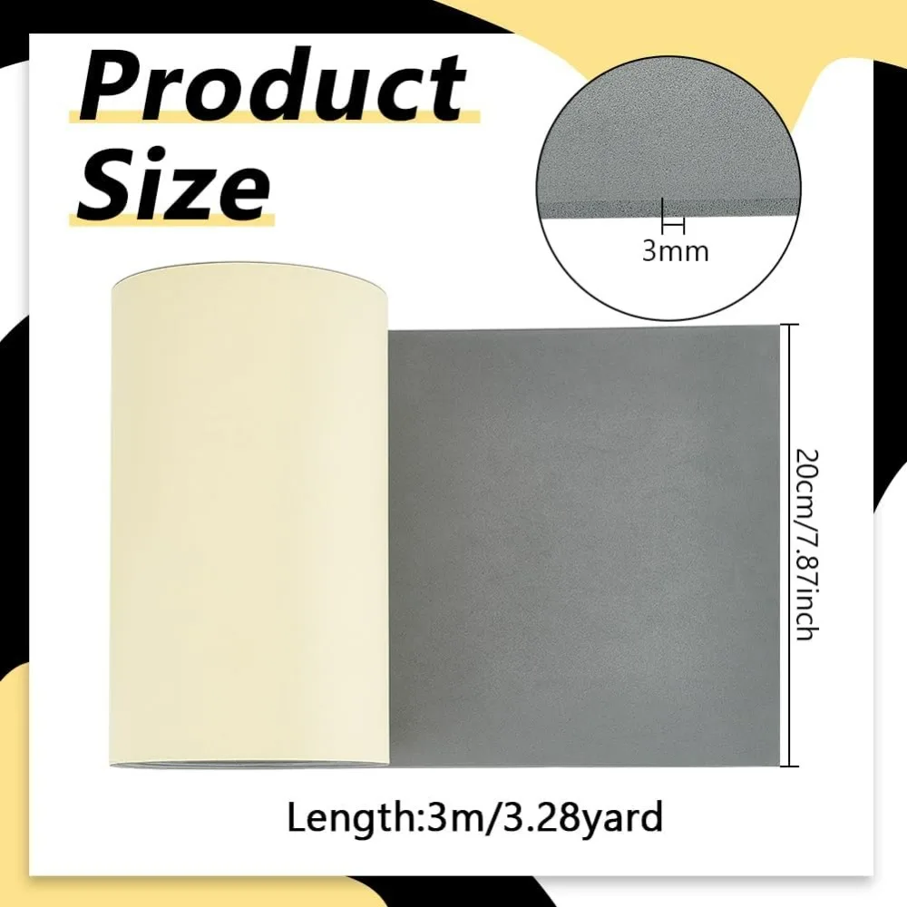 118x7.87 Inch Gray Self Adhesive EVA Foam Roll, 3mm Thick Waterproof Foam Rubber Sheet for Furniture Protecting, Gap Filling