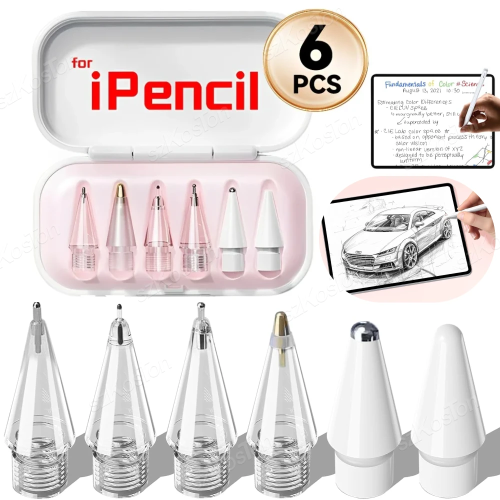 6-Pack Replacement Tips for Apple Pencil Pro/ 2nd Gen/ 1st Gen/USB C Tips Smooth Writing Drawing for iPad Pencil Accessories