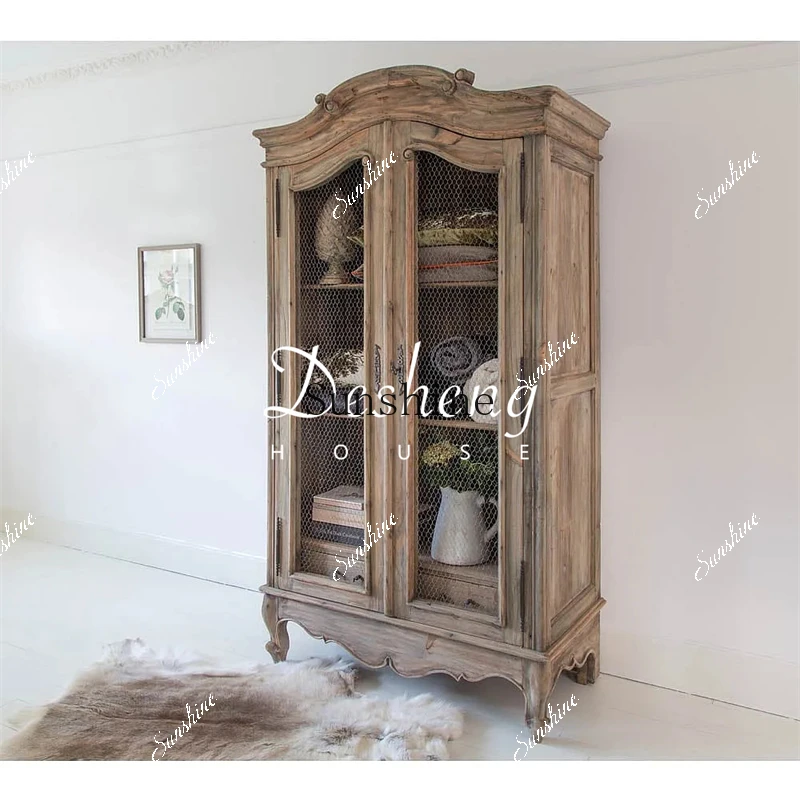 American rural solid wood retro old display restaurant classical bookcase storage   FT