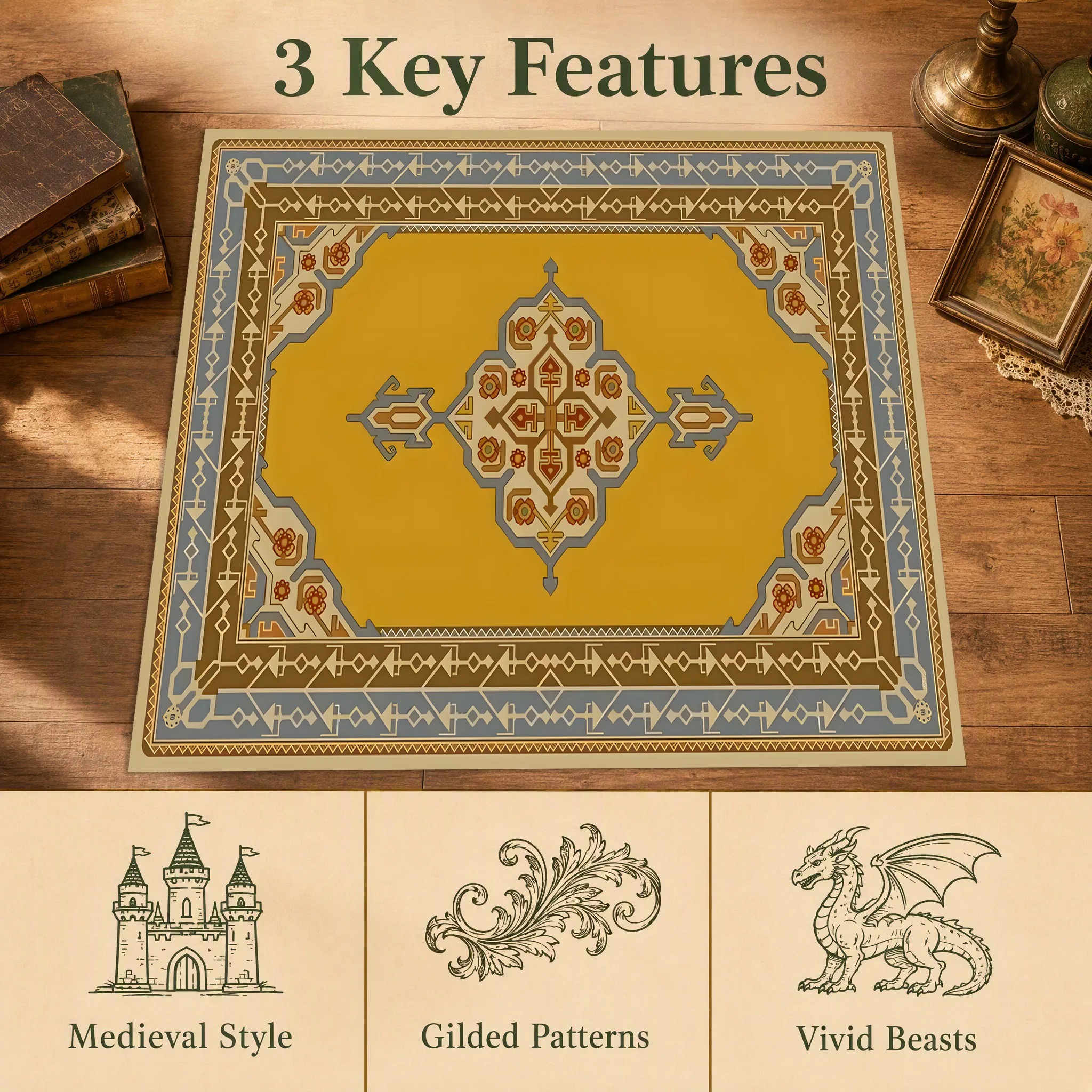 Vintage Persian Carpet, Symmetrical Central Geometric Medallion, Plush Soft Velvet Touch for Living Room Bedroom Home Decor
