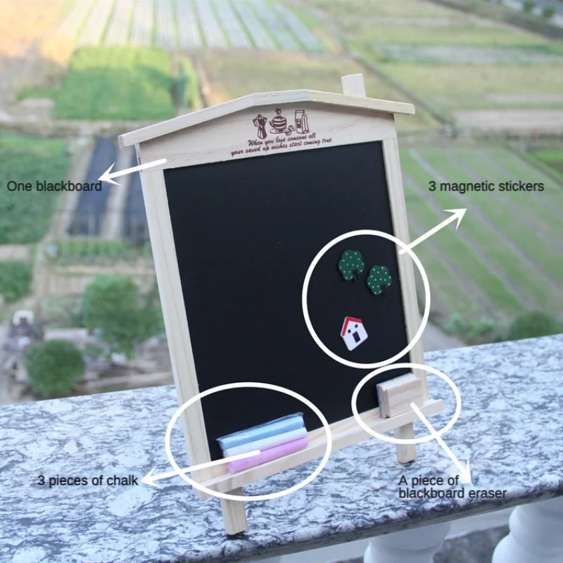 Pizarra magnética para casa pequeña, casa de madera creativa, puede soportar/collar, tablero de mensajes con soporte de un solo lado de doble uso