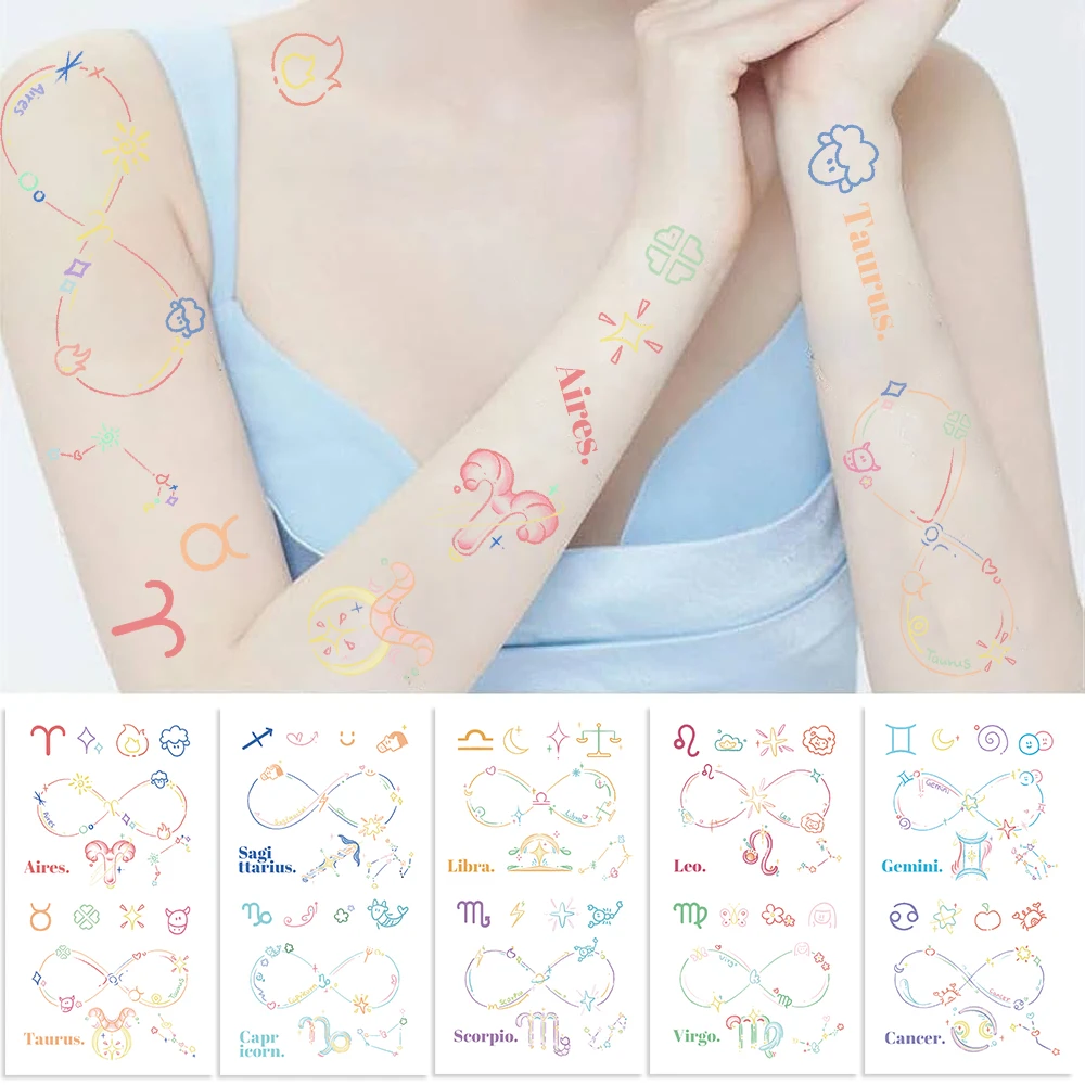 10 Sheets/Set Cartoon Color Mobius Ring Constellation Series Tattoo Stickers DIY Durable Arm And Cheek Waterproof Stickers