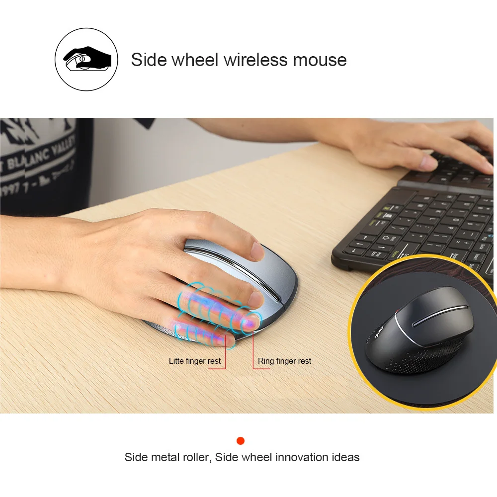 Mouse verticale Wireless da 2.4G con ruota di scorrimento laterale Mouse da gioco ergonomico per ufficio prevenire il Mouse Mouse a mano Wireless