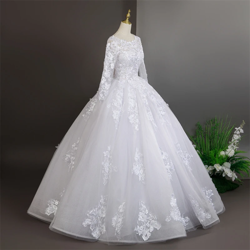 فساتين زفاف بيضاء نقية طويلة الأكمام فاخرة لحفلات الزفاف فساتين زفاف رسمية مخصصة 2025 مقاس كبير