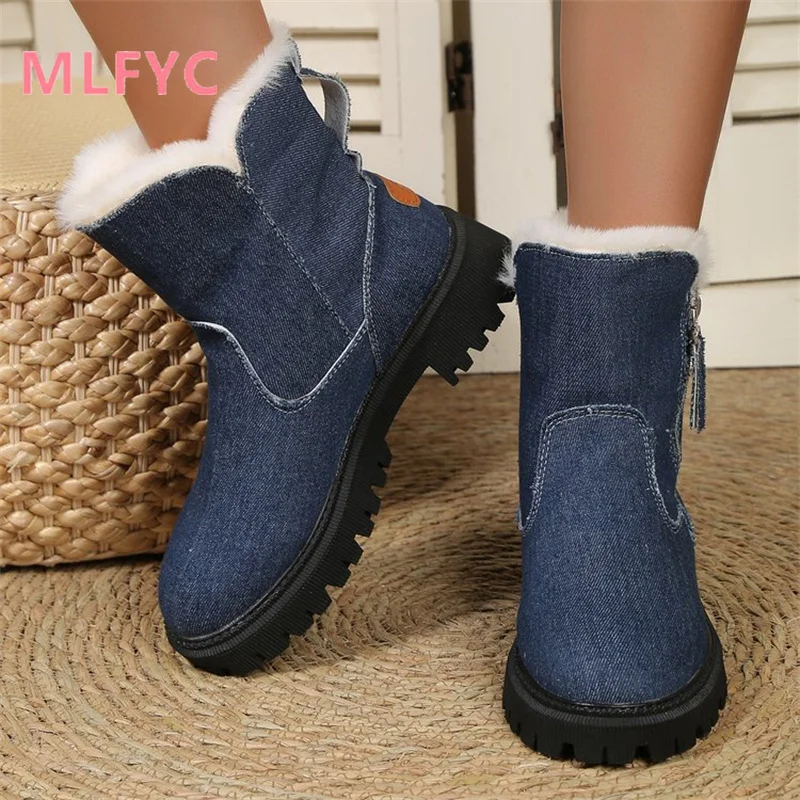 

Women's European American Large Snow Boots New Foreign Trade Thick Heel Solid Color Warm and Thickened Versatile Snow Shoes