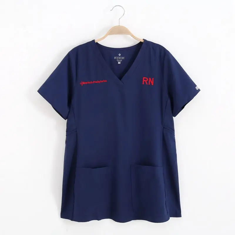 High end female Scrub top summer elastic short sleeves nurse uniforms doctors work uniforms V-neck medical nursing T-shirts