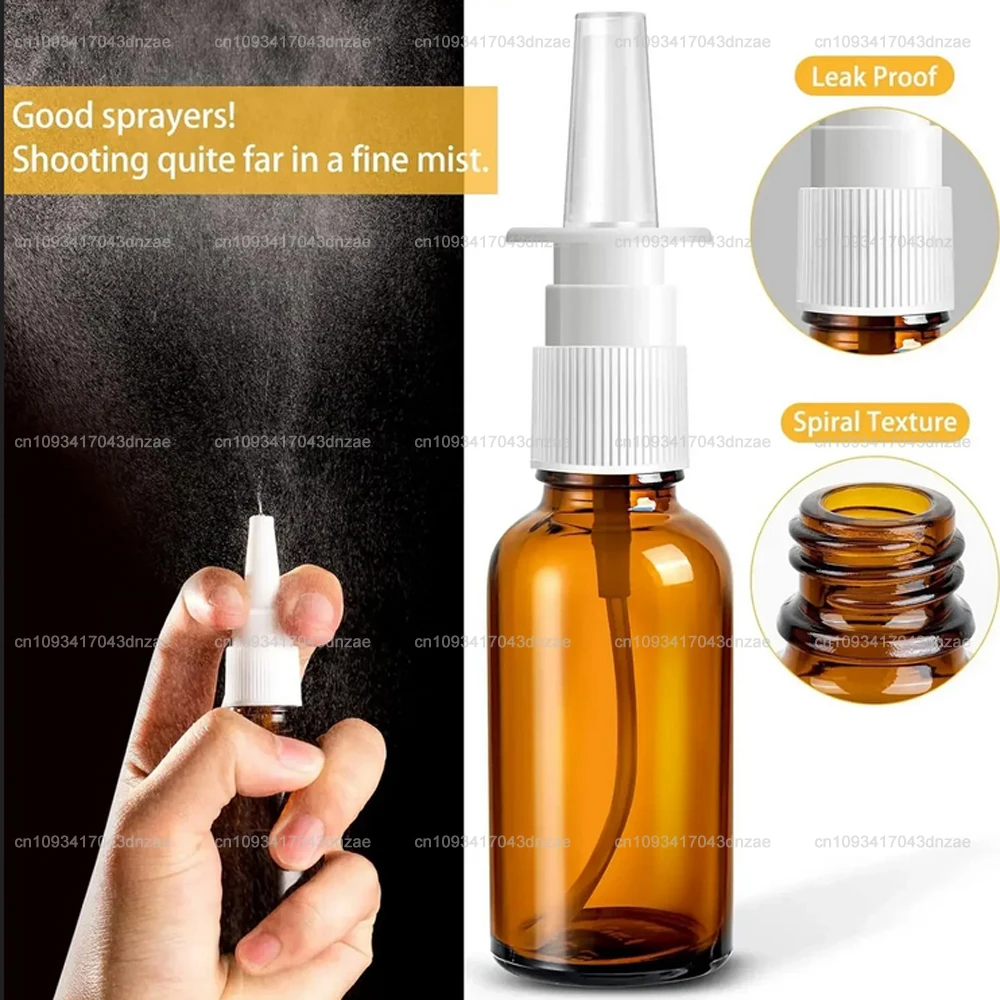 10pcs/set Amber Nasal Spray 15ml-100ml Bottle Glass Nose Mist Sprayer Press Spray Head Empty Bottles Refillable Glass Atomizer