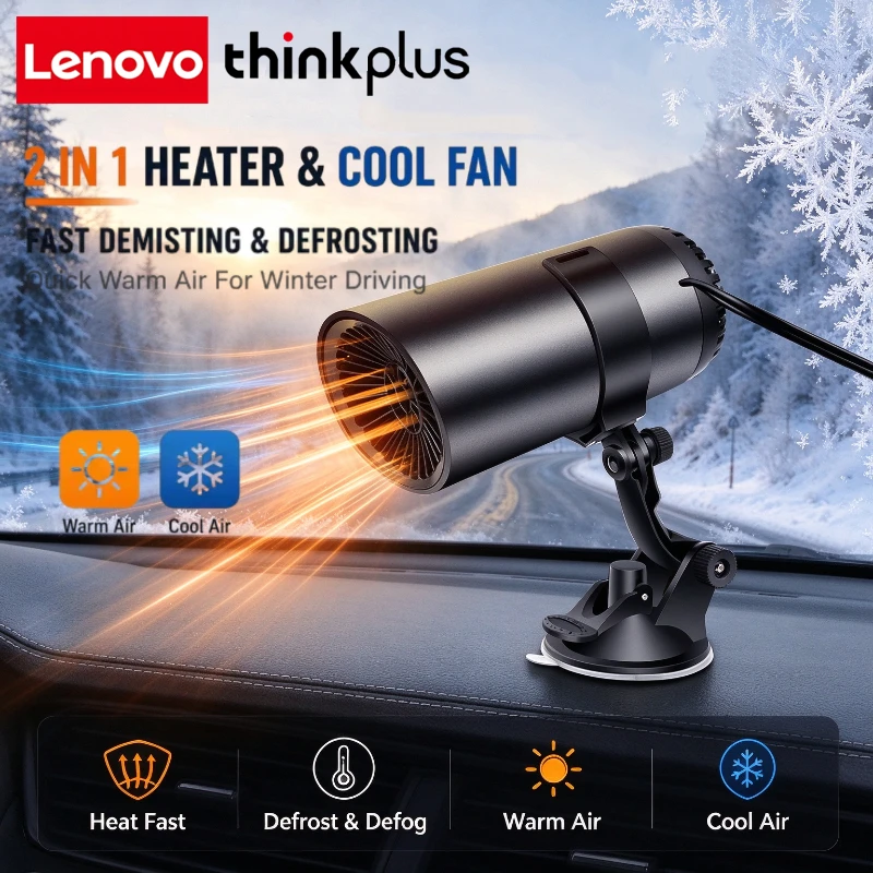 Lenovo Thinkplus Portable Car Heater 12V/24V Car Heater Fan 2 IN 1 Cooling Heating Auto Windshield Defroster Car Anti-Fog Heater