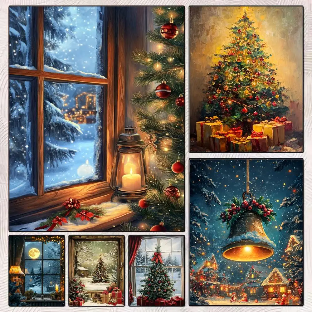 Christmas window snow Poster Sticker Self Adhesive for Office Home Theater Wall Art Corridor Decor Fancy Gifts