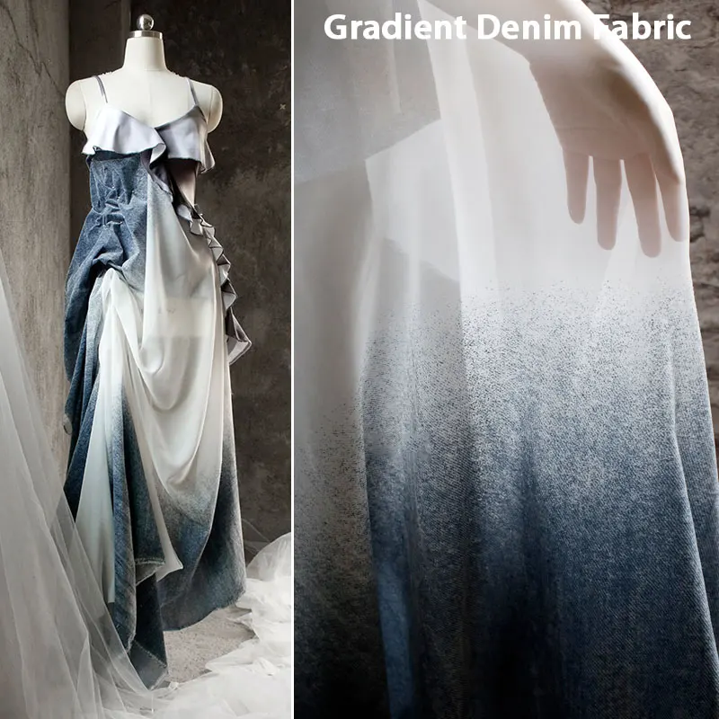 

Creative Texture Gradient Denim Silk-like Fabric For Fashion Show Clothing Shirt Coat Designer Fabric Diy Sewing Thin Cloth