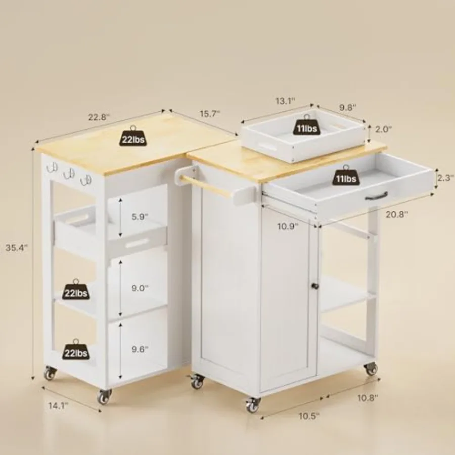Kitchen Island Cart with Storage Cabinet Removable Tray: stainless steel, matte black, heavy-duty casters and adjustable shelvi