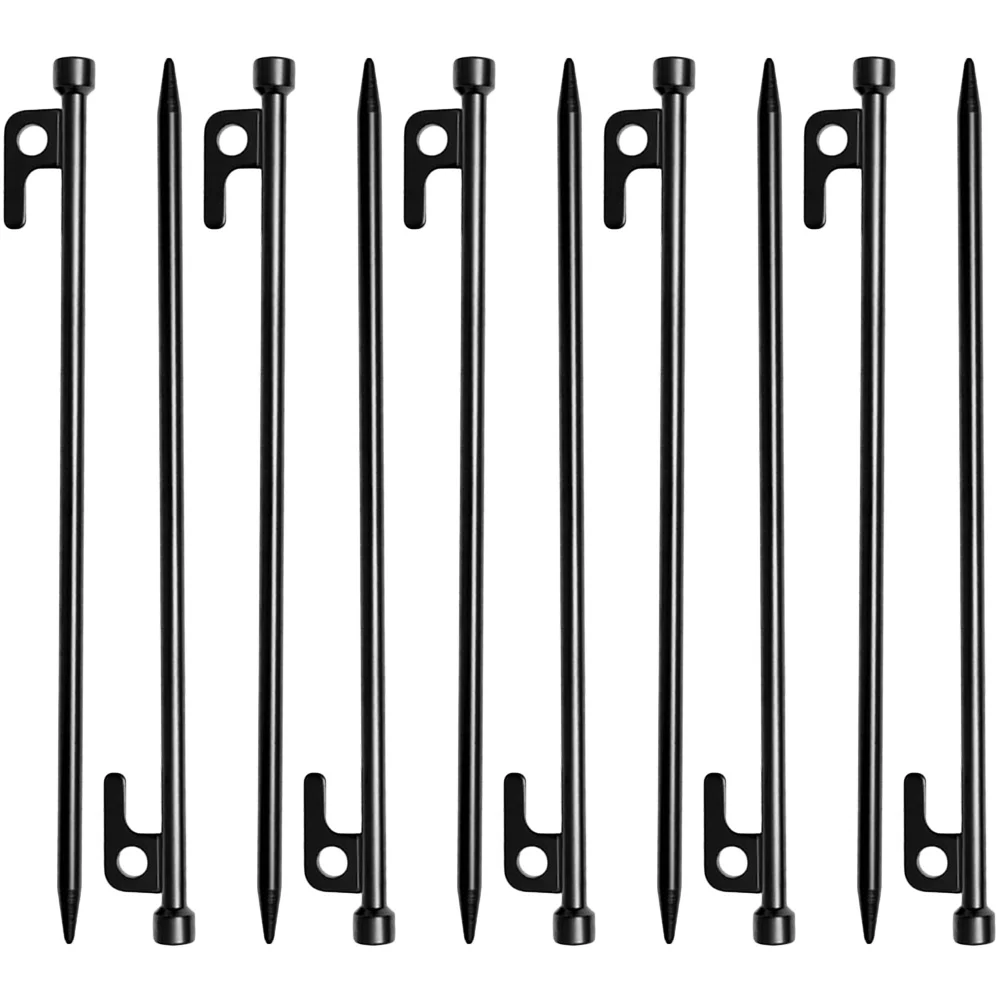

10pcs Tent Camping Accessories Windproof Nails Tarp Stakes for Beach Grass Strong Grip Metal Stakes Storage Bag Black