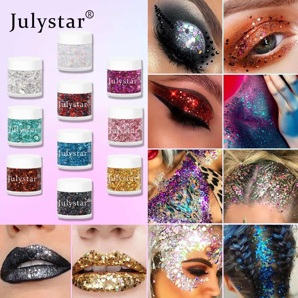 Julystar 10 Color Eye Shadow Glitter Cosmetics Sparkling Sequins Broken Diamond Eye Shadow Liquid Eye Shadow Makeup For Female