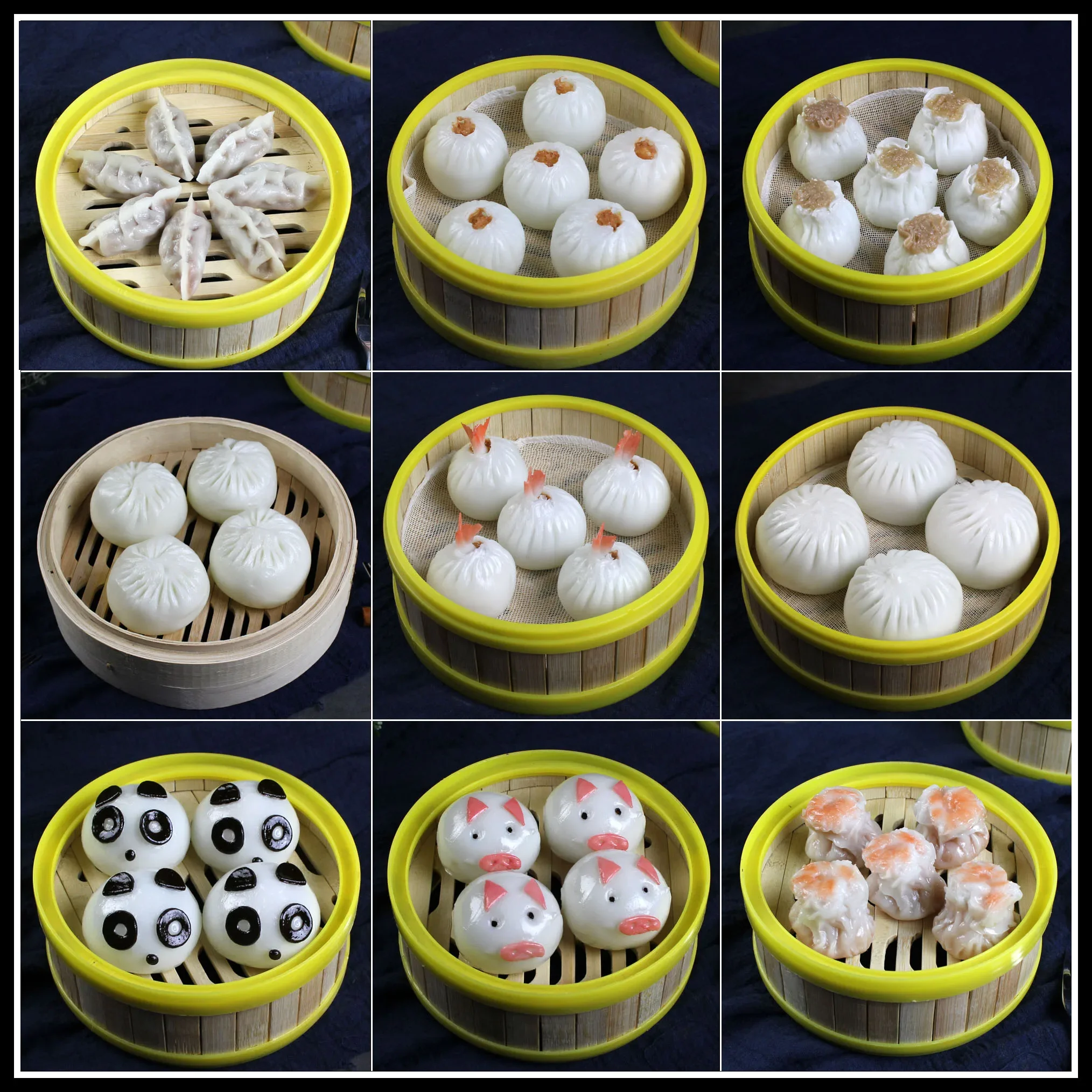 Simulated steamed buns, siu mai cartoon bags, char siu buns, fried dumplings model, restaurant, Xiaolongbao, food samples