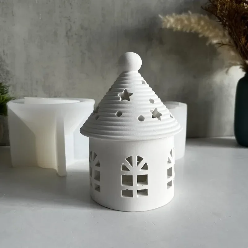 Round Starry Sky House Silicone Mold Tealight House Mould Lantern Houses Cement Gypsum Clay Casting Epoxy Resin Mold Home Decor