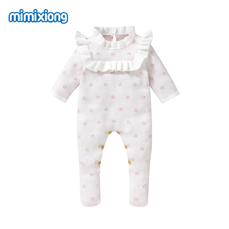 Baby Girls Rompers White Crew Neck Long Sleeve Knit Newborn Infantil One Piece Jumpsuits Playsuits Autumn Winter Toddler Clothes