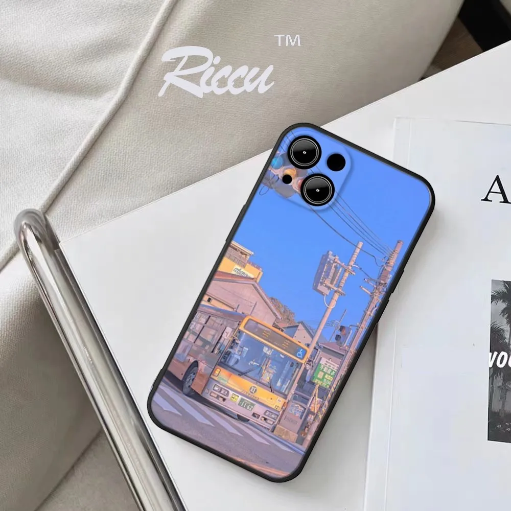 Animation Train and Scenery Phone Case FOR IPhone 15 14 13 11 12 Pro 8 7 Plus X Pro MAX XR XS MINI Soft Silicone Black Covers