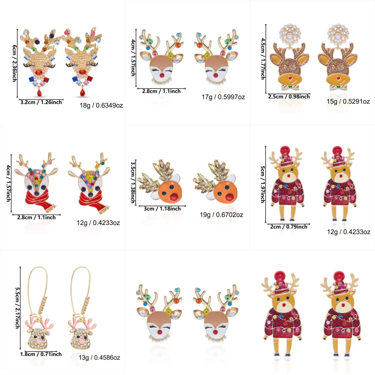 7 Stilvolle Weihnachts-Elch-Ohrhänger für Damen, Glänzende Bunte Strass-Hirsch-Ohrringe, Charms für Neujahrsparty, Feiertagsschmuck-Geschenk – Detail 7