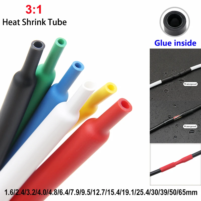 

5/50M Glue Heat Shrink Tube 3:1 Transparent Black Red 1.6~65mm Wire Insulation Heat Shrinkable Sheath Electrical Cables Case