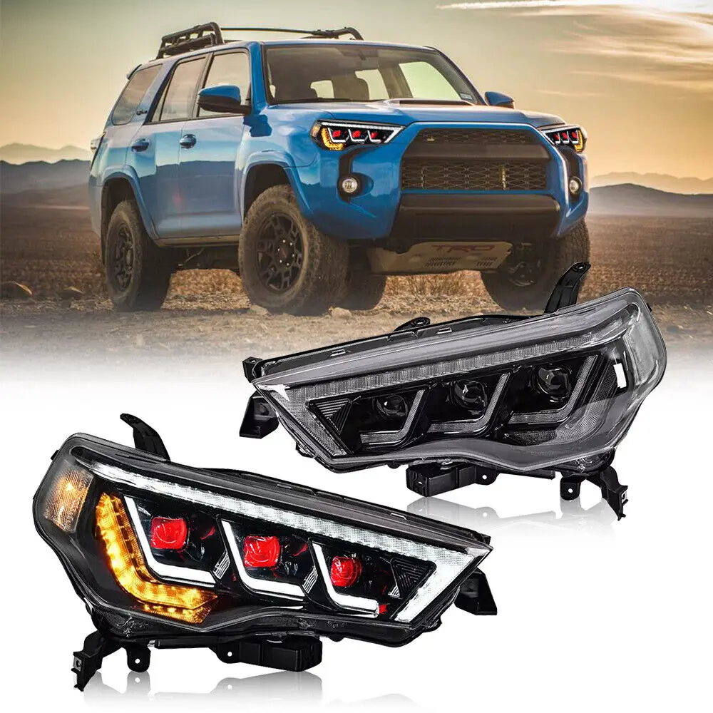 

Devil eye LED Headlights Assembly For 2014-2024 Toyota 4Runner Black DRL W/Sequential Set