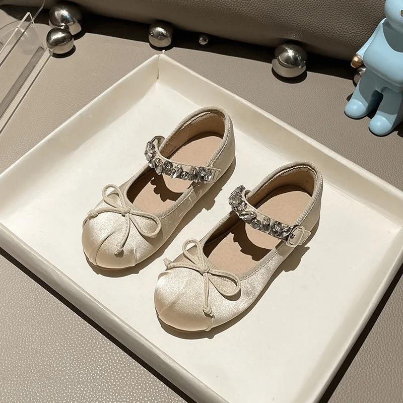 Fashion Baby Girl Princess Rhinestone Silk Shoes Infant Toddler Child Flat Ballet Dance Shoes Soft Shoes Party Performance Shoes