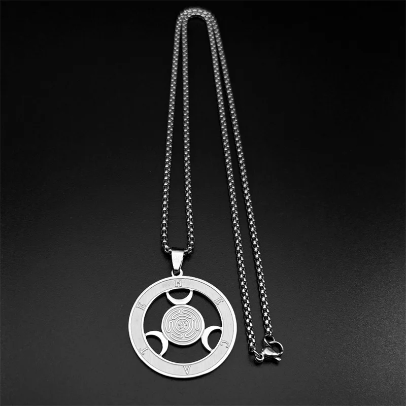 Wicca Triple Moon Goddness Hekate Wheel Edelstahl Anhänger Halskette Strophalos Hecate Magic Symbol Charm PIN Schmuck Geschenk – Detail 4