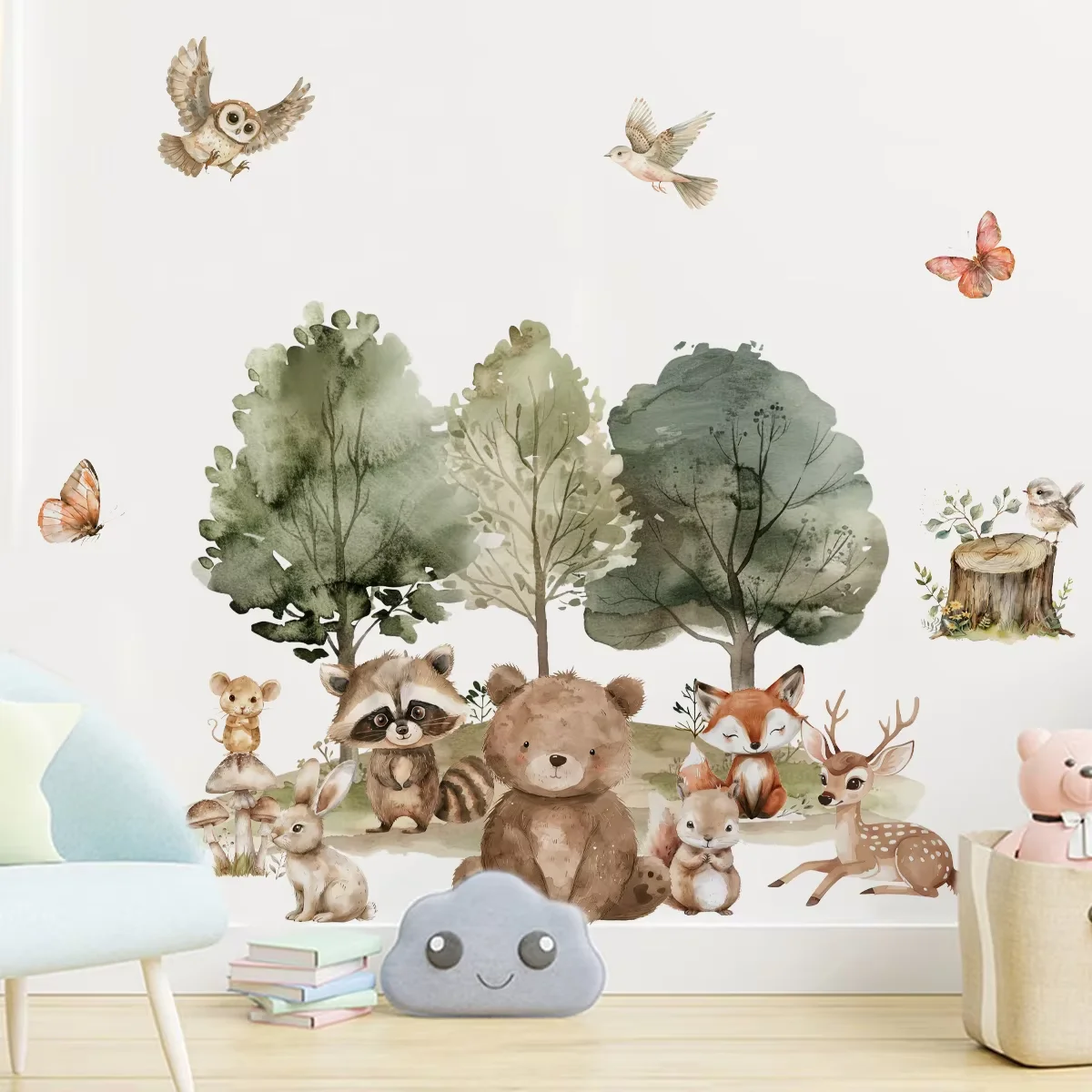 Cute Woodland Animals are learning Wall Stickers for Kids Room Wallpaper for Children Bedroom Living Room Nursery Decoration