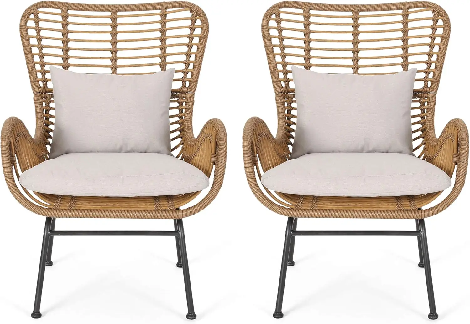 

Плетеные клубные стулья Great Deal Furniture для улицы с подушками (набор из 2 шт.), светло-коричневый и бежевый