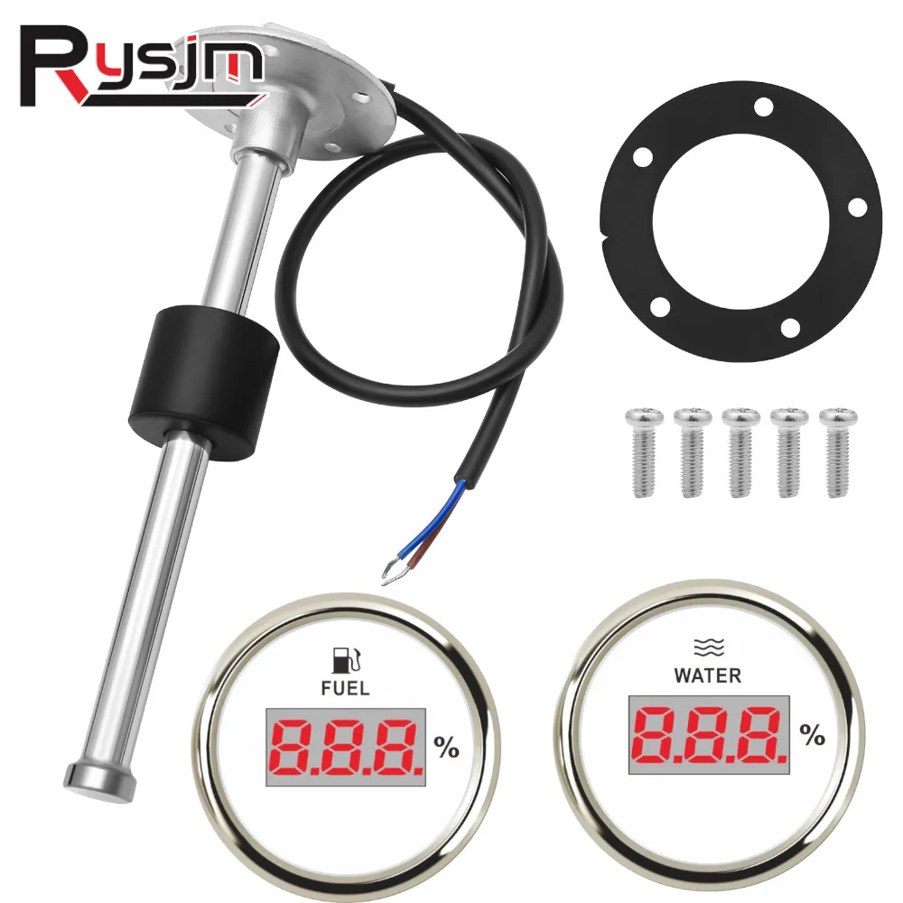 Customized52mm 0~190ohm Boat Car Digital Fuel Level Gauge Fuel Gauge Water Level Meter Fuel Level Sensor 350mm Fuel Sender 9-32V