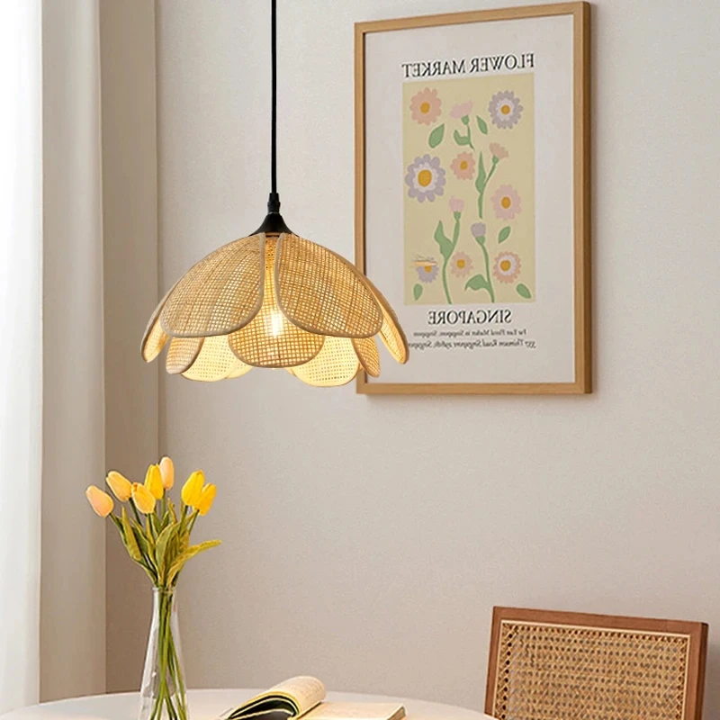 Imagem -03 - Estilo Retro Rattan Tecelagem Lâmpada de Parede Petal Wicker Hanging Iluminação Lâmpadas para Foyer Quarto Leitura Foyer