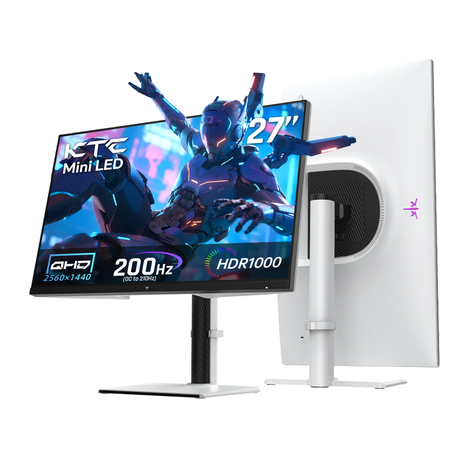 KTC M27T6S, 27-inch 2K QHD-gamingmonitor, 2560x1440, 200 Hz, overklokbaar tot 210 Hz, Mini-LED, 1152 zones, HDR1000, snelle IPS, 1 ms MPRT, Adaptive Sync, HDMI 2.0, DP 1.4, in hoogte verstelbare