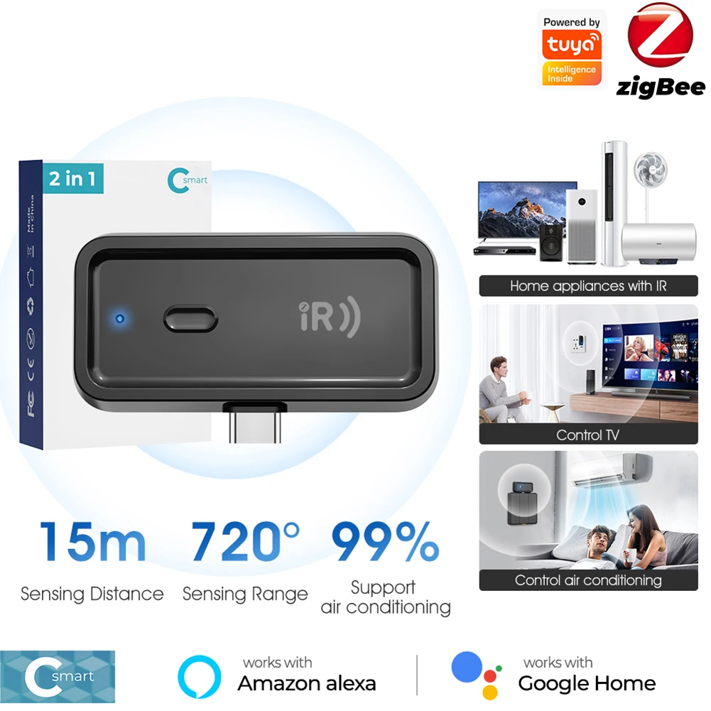 Zigbee 적외선 범용 리모컨 Alexa Google 홈과 호환 스마트 홈용 스마트 적외선 리모컨