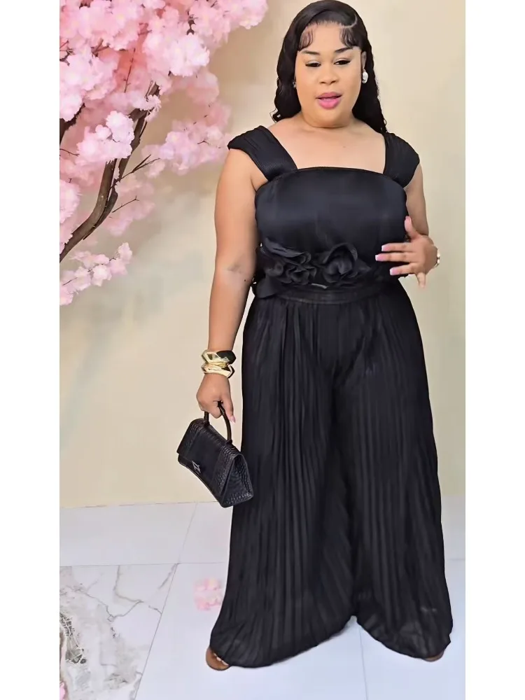 ชุดเสื้อกั๊กทรงหลวมแฟชั่นใหม่สไตล์มิยาเกะสำหรับฤดูร้อนปี 2025 ชุดเสื้อผ้าผู้หญิงสองชิ้นแบบมีจีบดอกไม้เล็กๆ