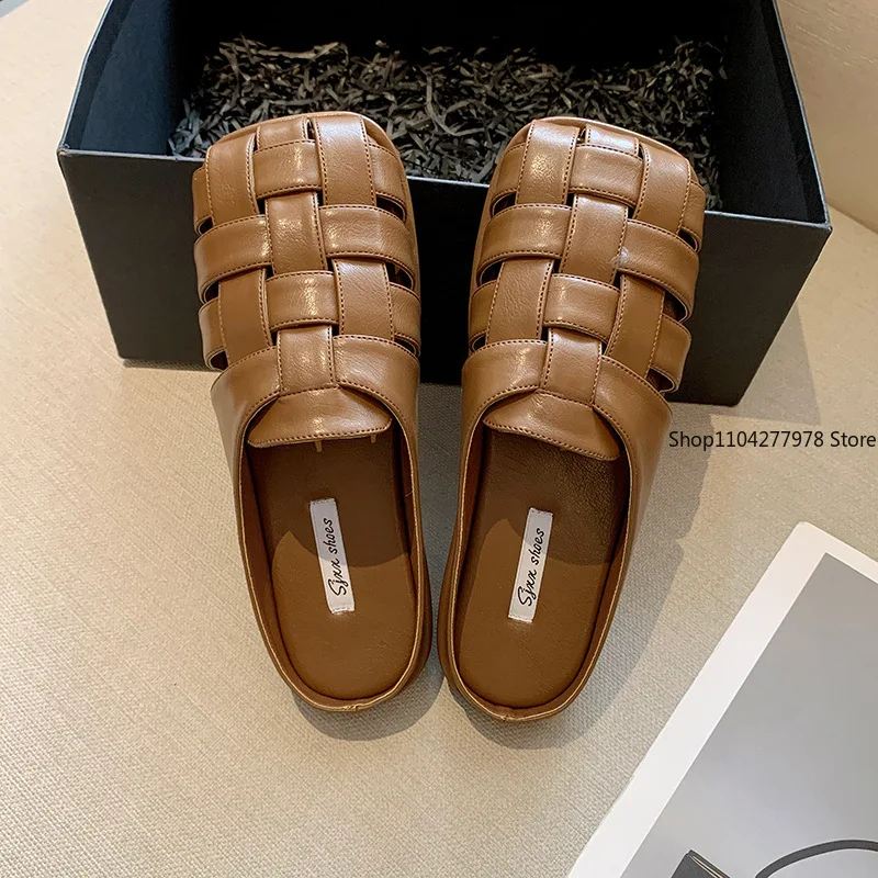 

New 2025 Fashionable Summer Women's Slippers Outerwear Casual Versatile Mule Network Red Roman Sandals Women's Shoes