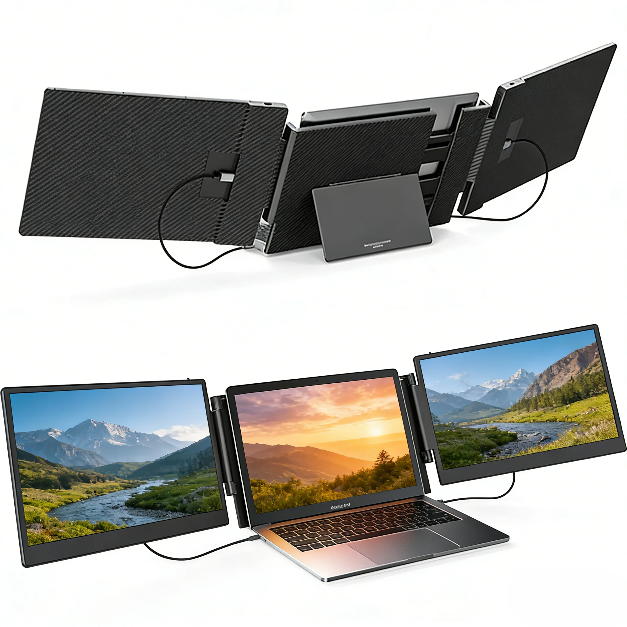 14 Inch Portable Triple Monitor Laptop 1080P IPS Extended Dual Display USB Interface MacBook Windows PC Gaming Office